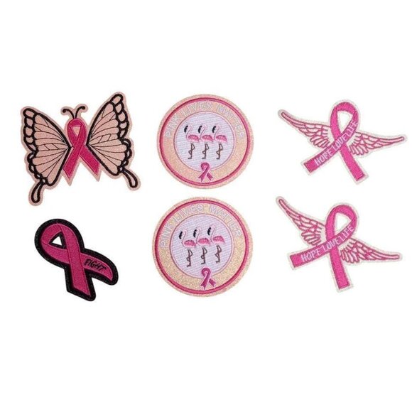 Breast Cancer Awareness Ribbon Iron-On, Sew-On 6 Piece Glitter Patches - Picture 1 of 7